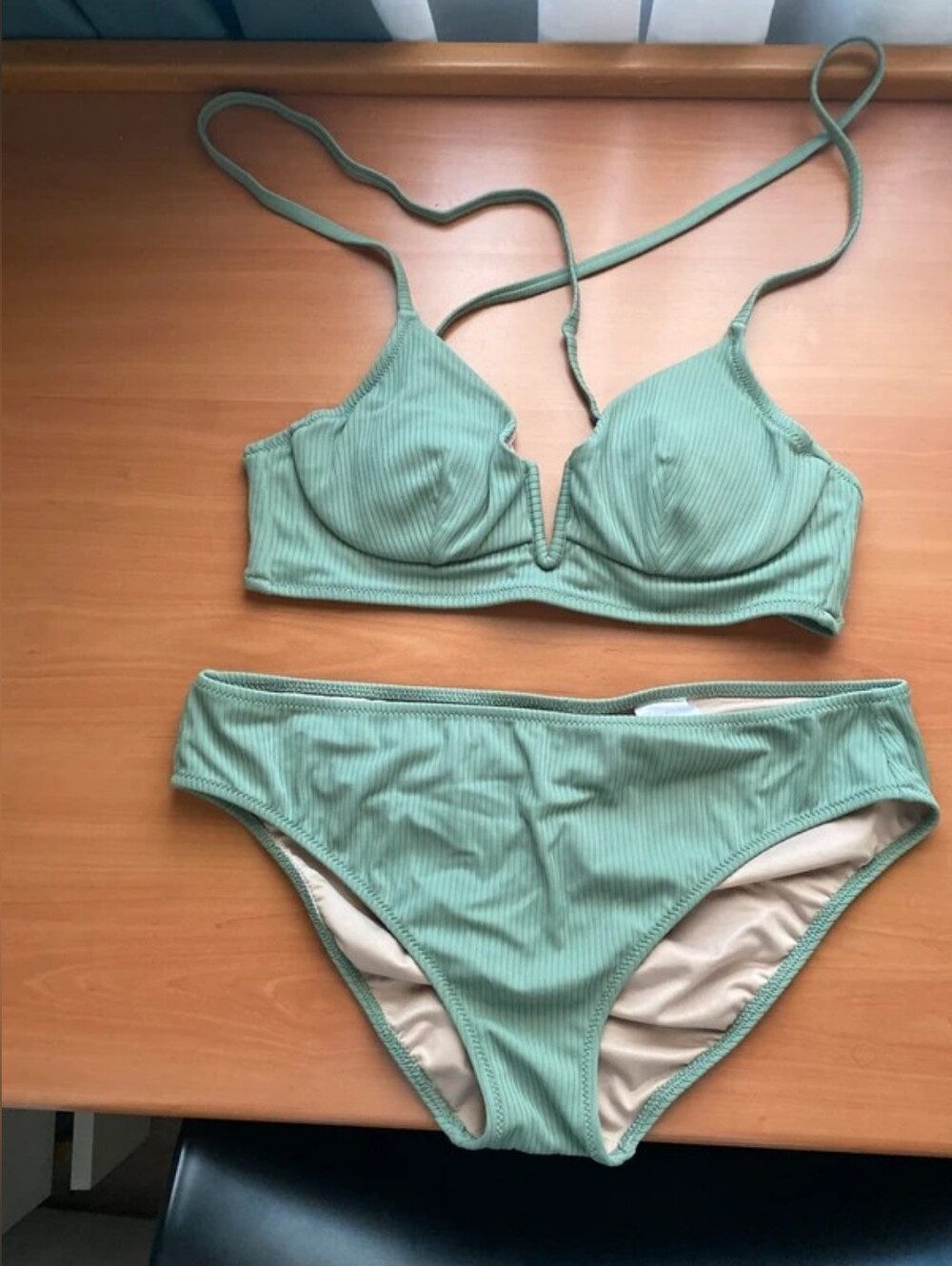 Shade & Shore Green Ribbed Bikini Set